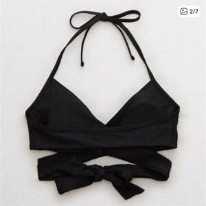 aerie Black Wrap Halter Tie Top Bikini XL NWT